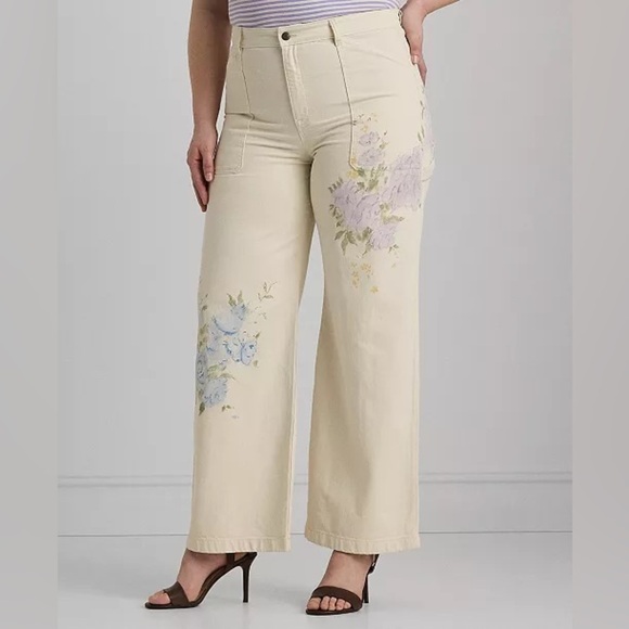 NEW Ralph Lauren Floral High Rise Wide Leg Jeans Painted Floral 22 Plus NWT - Picture 2 of 11